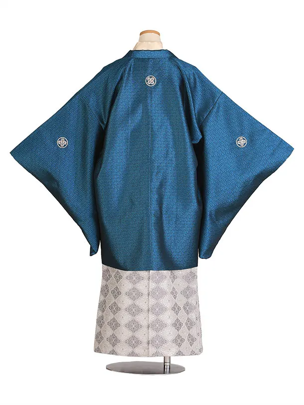 かんたん/小学生卒業袴（男の子）A016/小紋/エメラルドグリーン×ベージュ