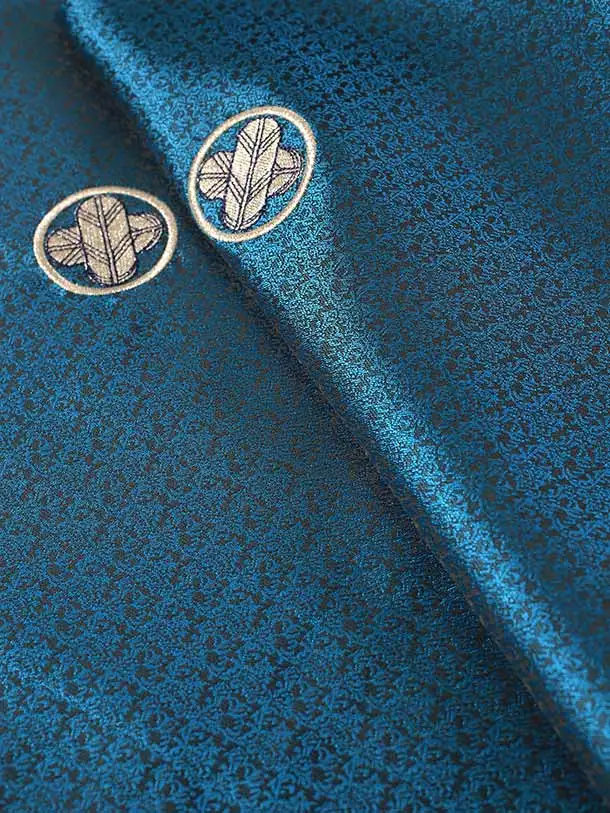 かんたん/小学生卒業袴（男の子）A016/小紋/エメラルドグリーン×ベージュ