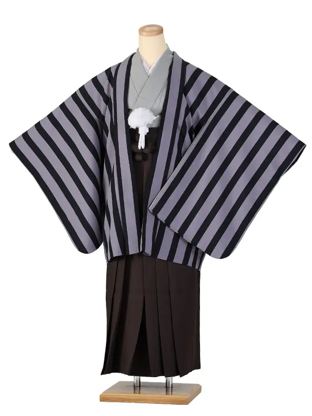 小学生卒業式袴（男の子）A017/薄紫×黒 ストライプ