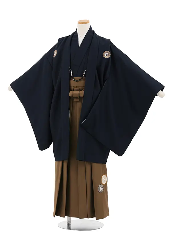 小学生卒業式袴（男の子）A023/紺羽織×茶袴