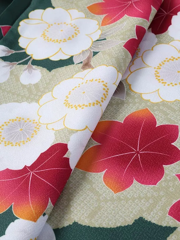 小学生卒業式かんたん袴(女の子)E069/緑 桜と紅葉