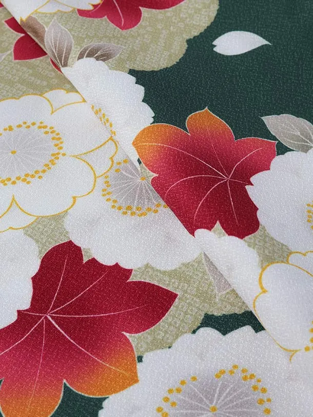 小学生卒業式かんたん袴(女の子)E069/緑 桜と紅葉