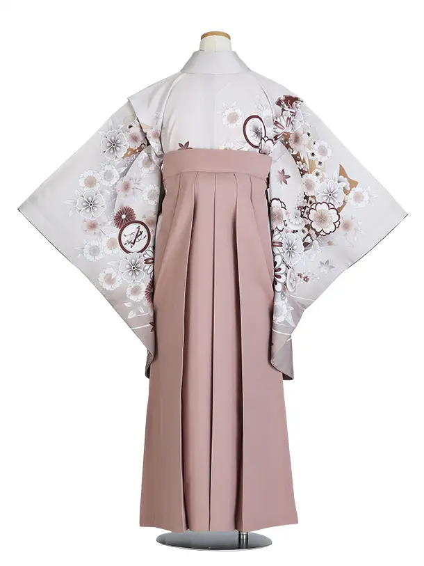 小学生卒業式かんたん袴(女の子)E070/グレーベージュ ねじり梅と桜