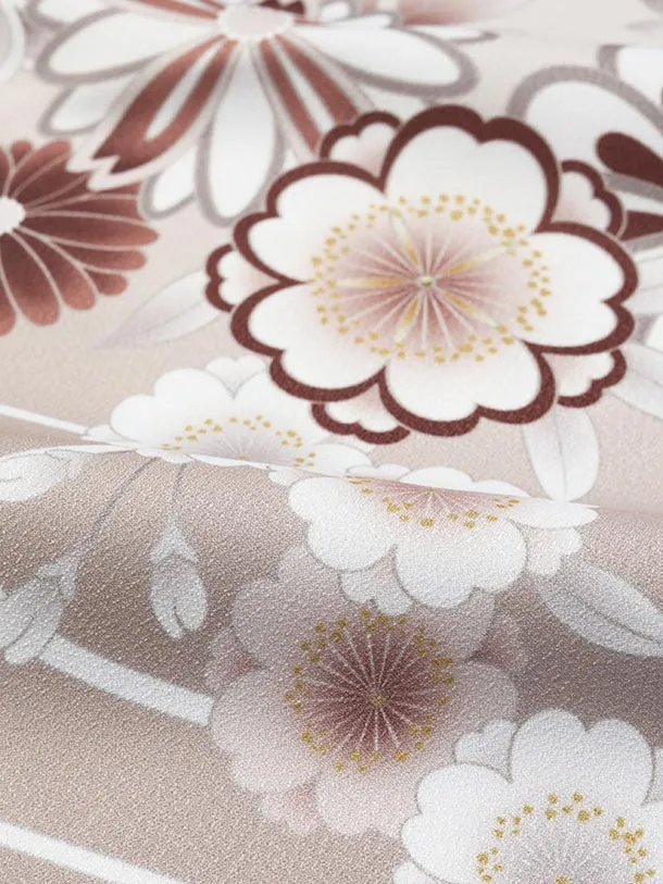 小学生卒業式かんたん袴(女の子)E070/グレーベージュ ねじり梅と桜