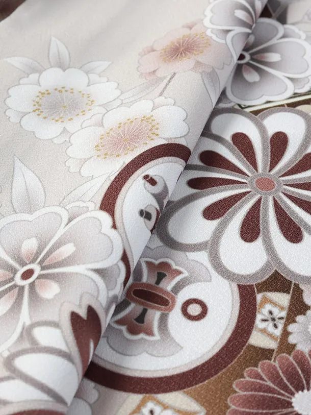 小学生卒業式かんたん袴(女の子)E070/グレーベージュ ねじり梅と桜