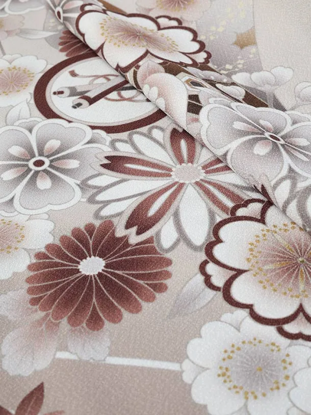 小学生卒業式かんたん袴(女の子)E070/グレーベージュ ねじり梅と桜