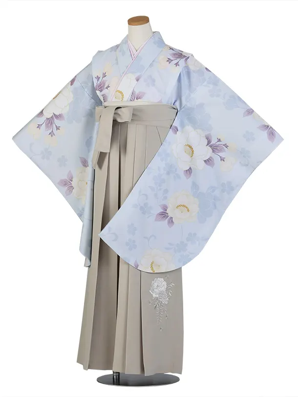 小学生卒業式かんたん袴(女の子)E071/水色 桜