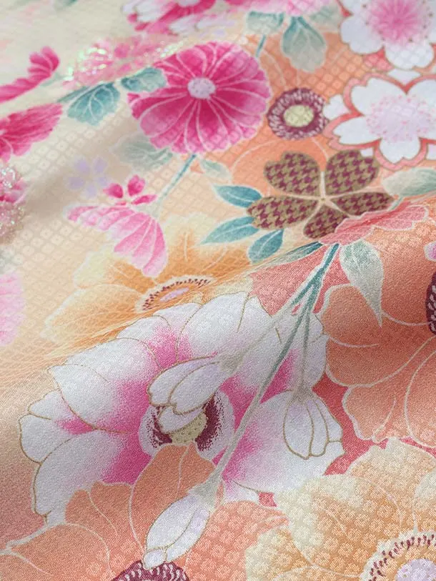 小学生卒業式かんたん袴(女の子)E073/クリーム 花づくし