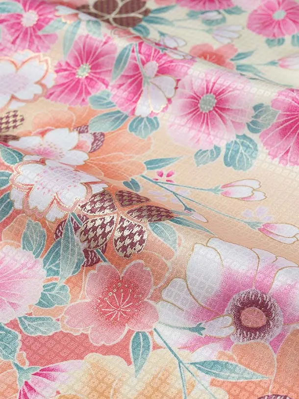 小学生卒業式かんたん袴(女の子)E073/クリーム 花づくし