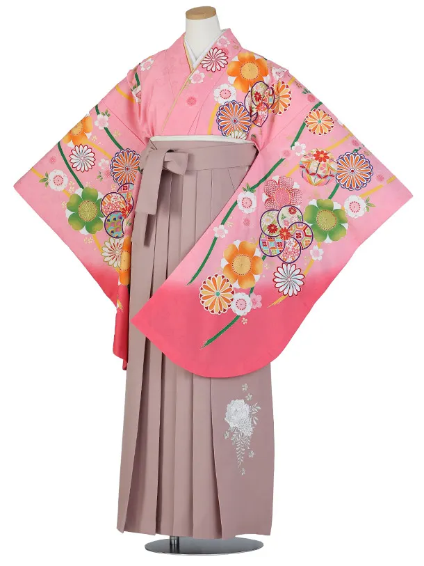 小学生卒業式かんたん袴(女の子)E074/ピンク まりとねじり梅