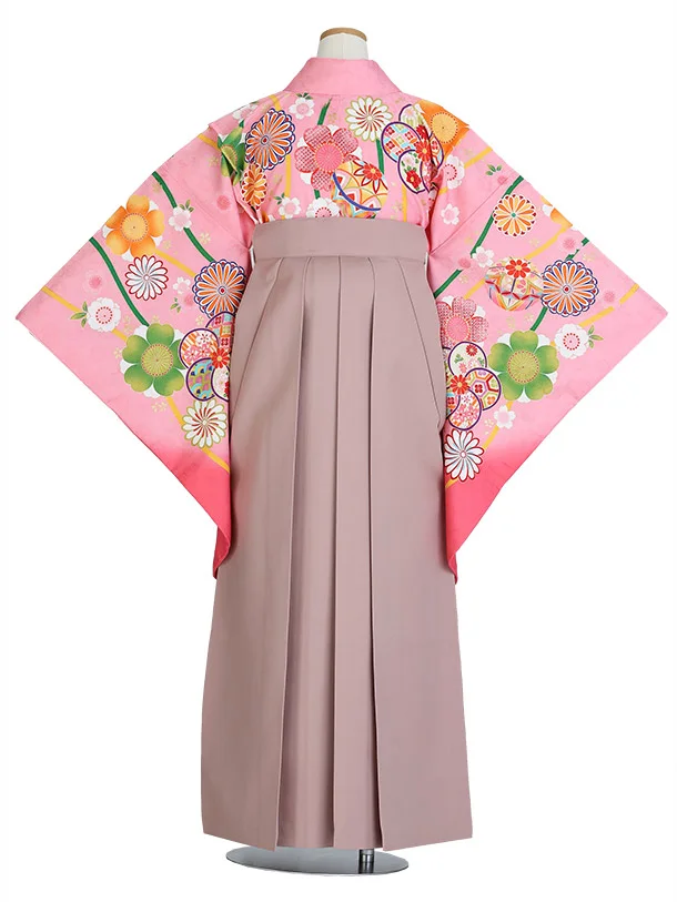 小学生卒業式かんたん袴(女の子)E074/ピンク まりとねじり梅