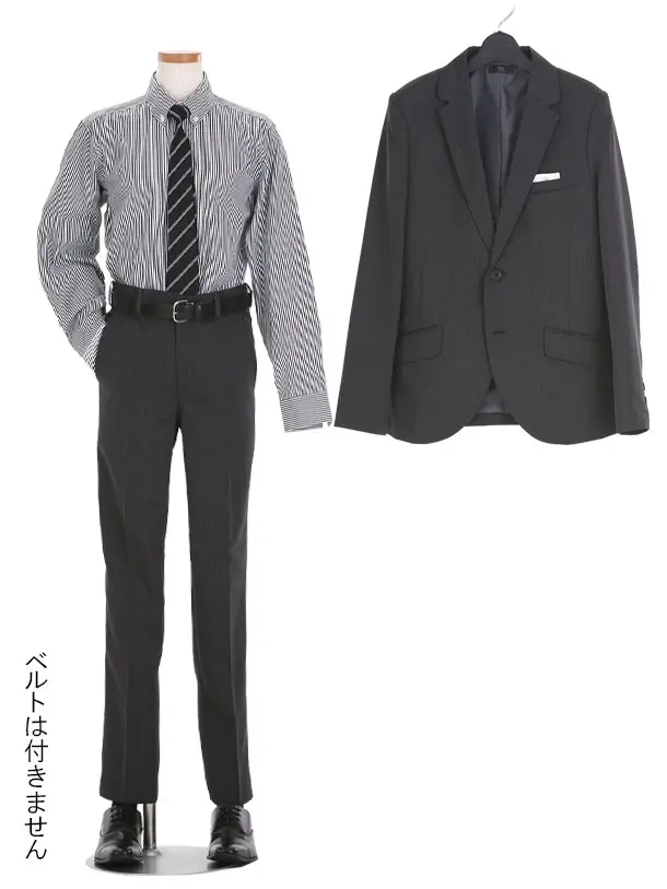 男児スーツ/グレー織柄ストライプ/140cm/D022