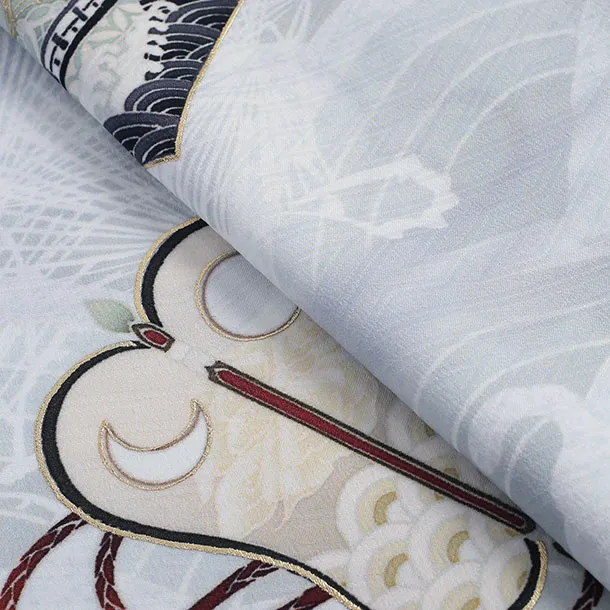 【単衣】華徒然/男児産着/K044/白・鷹・兜