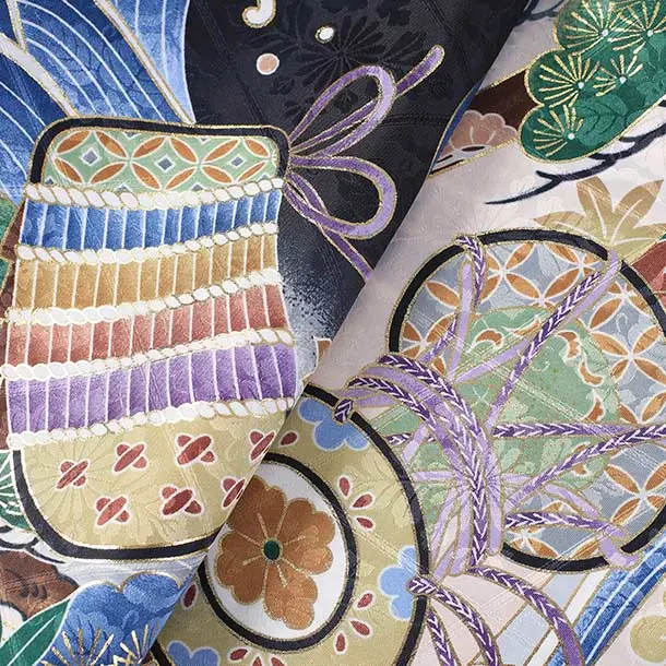 【単衣】男児産着/K046/黒/兜・松