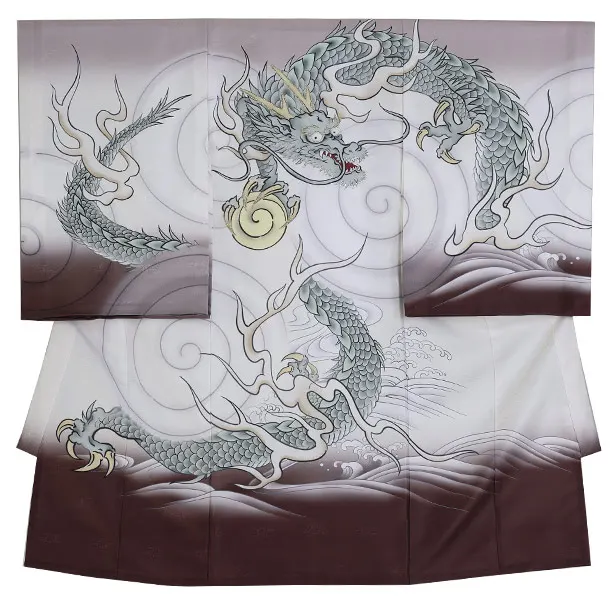 男児産着/K053/茶・白/龍/波