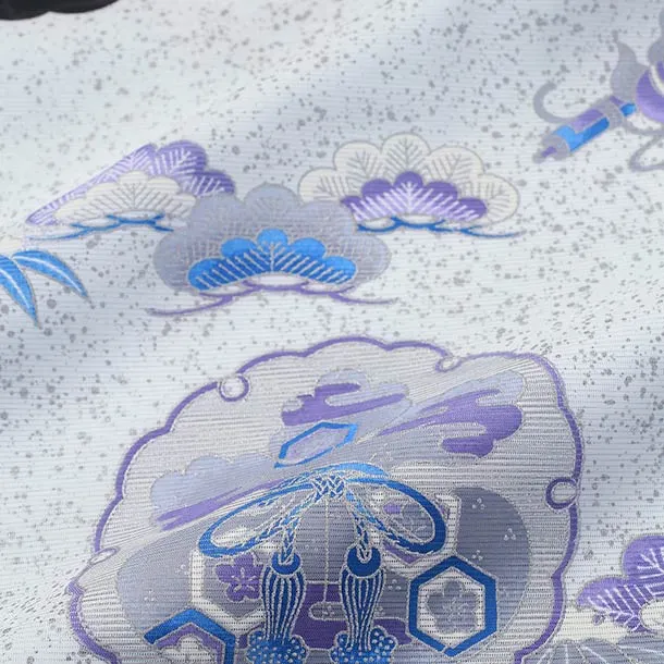 【夏用・絽】男児産着/L004/黒・鷹と宝づくし