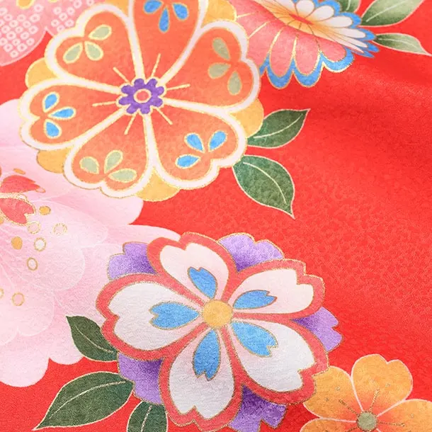 【単衣】女児産着/R043/赤 桜と鞠