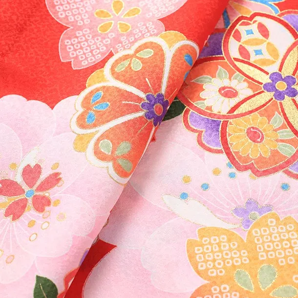 【単衣】女児産着/R043/赤 桜と鞠