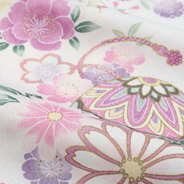 【単衣】女児産着/R047/白 鞠と鼓