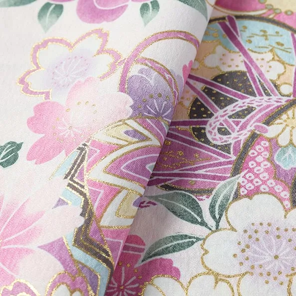 【単衣】女児産着/R047/白 鞠と鼓