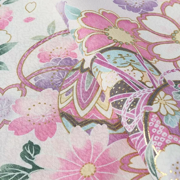 【単衣】女児産着/R047/白 鞠と鼓