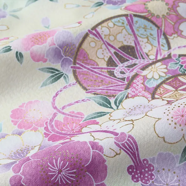 【単衣】女児産着/R048/黄緑×薄黄 鞠と鼓