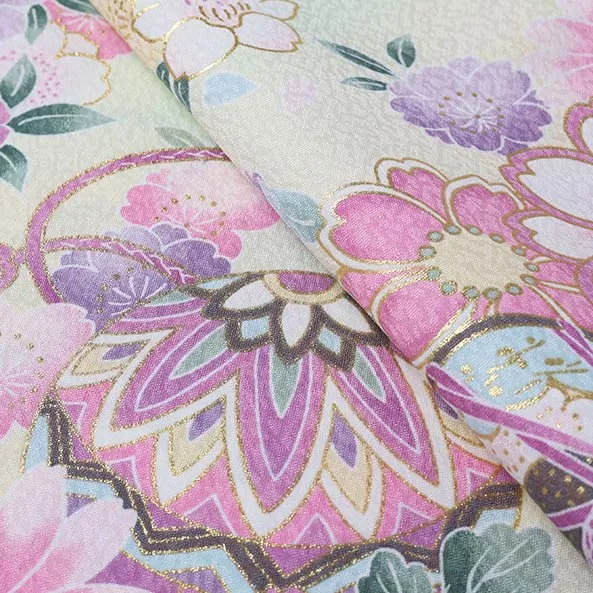 【単衣】女児産着/R048/黄緑×薄黄 鞠と鼓