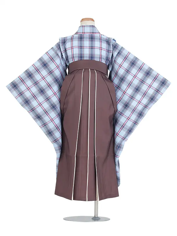 女児袴（卒業式・七五三）7歳女の子/F702/水色チェック