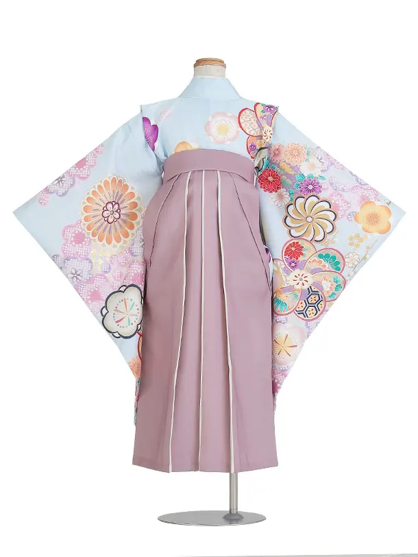 女児袴（卒業式・七五三）7歳女の子/F703/水色 梅の花