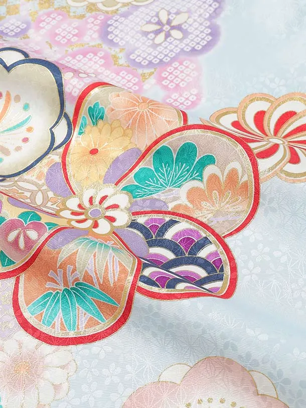 女児袴（卒業式・七五三）7歳女の子/F703/水色 梅の花
