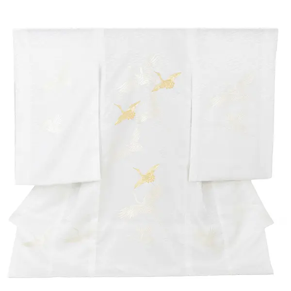 産着（男の子）0015 白 シンプル 鳥 鶴