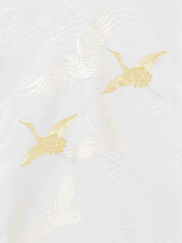 産着（男の子）0015 白 シンプル 鳥 鶴