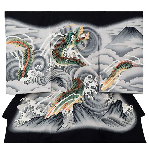 産着（男の子）0016 男の子 黒 グレー 龍