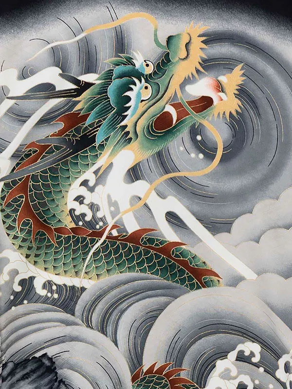 産着（男の子）0016 男の子 黒 グレー 龍