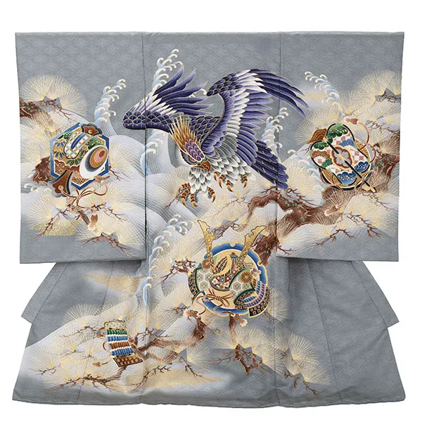 産着（男の子）0020 グレー 金 鳥