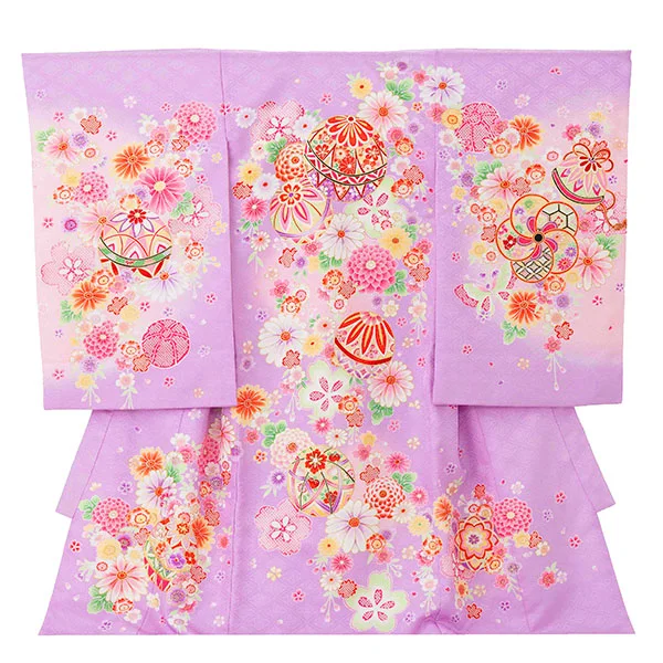 産着（女の子）0022 薄紫 パープル 花 ピンク