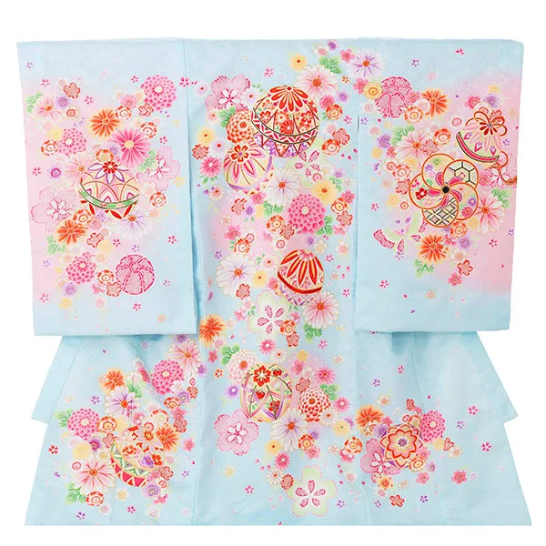 産着（女の子）0023 水色 ピンク 花 イエロー