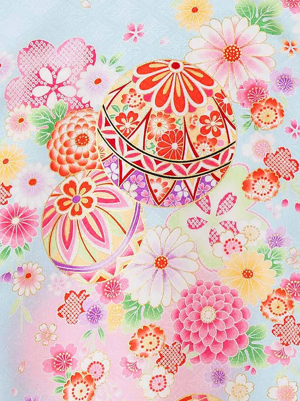 産着（女の子）0023 水色 ピンク 花 イエロー