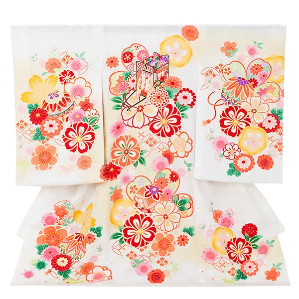 産着（女の子）0026 白 クリーム 赤