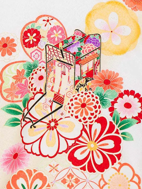 産着（女の子）0026 白 クリーム 赤