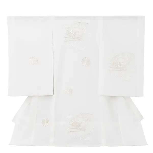 産着（女の子）0028 白 銀  刺繍 扇 シンプル