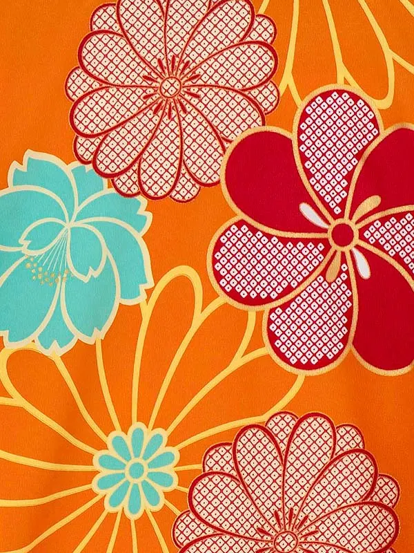 産着（女の子）0032 オレンジ ブルー モダン 大柄 花