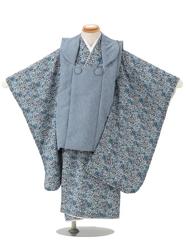七五三（3歳男の子被布）0577 ナチュラル レトロ ブルー  LIBERTY