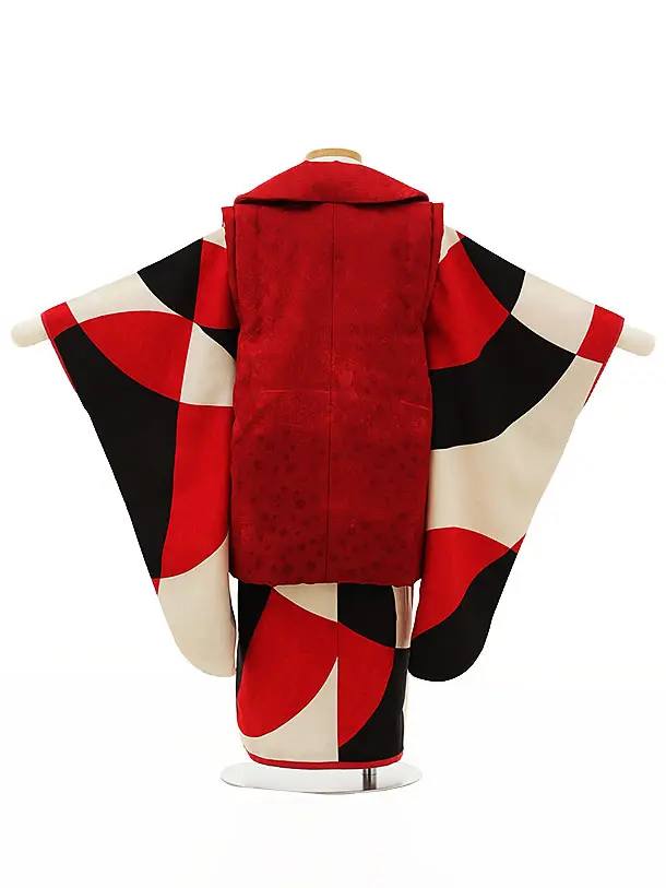 七五三（3歳女の子被布）0434 モダンアンテナ ブランド 赤 水玉 ドット