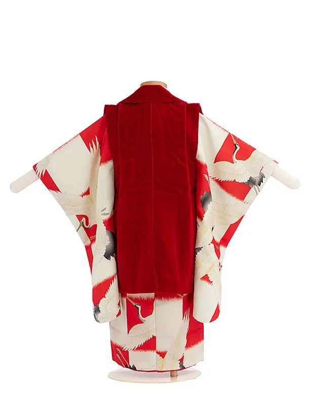 七五三（3歳女の子被布）0435 いちは ブランド レトロ 市松 鶴