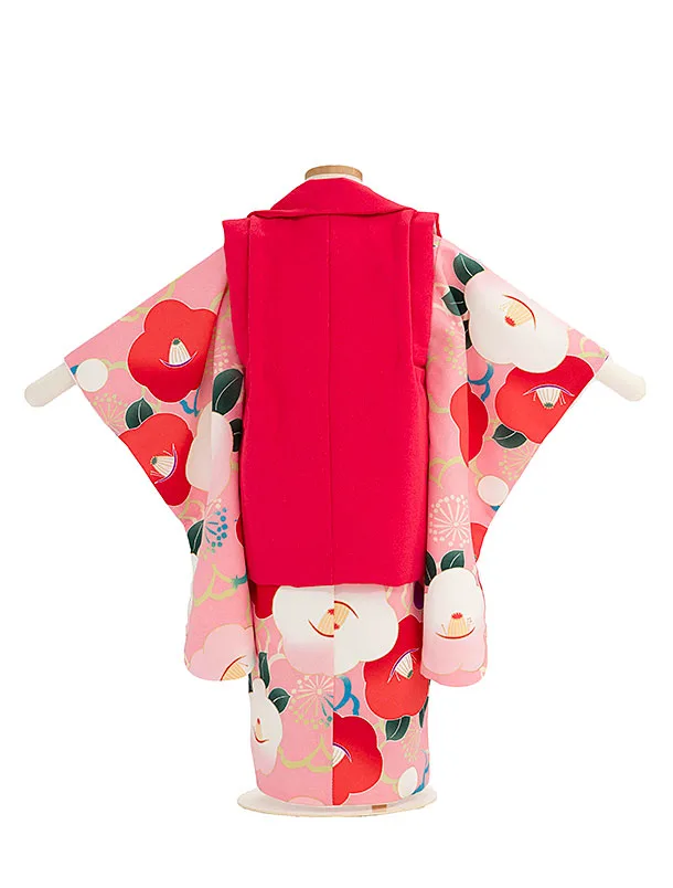 七五三（3歳女の子被布）0438 椿 赤 ピンク