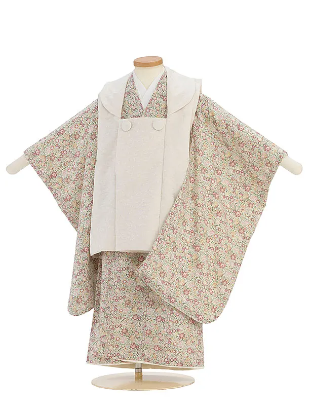 七五三（3歳女の子被布）0499 アイボリー ピンク ベージュ LIBERTY