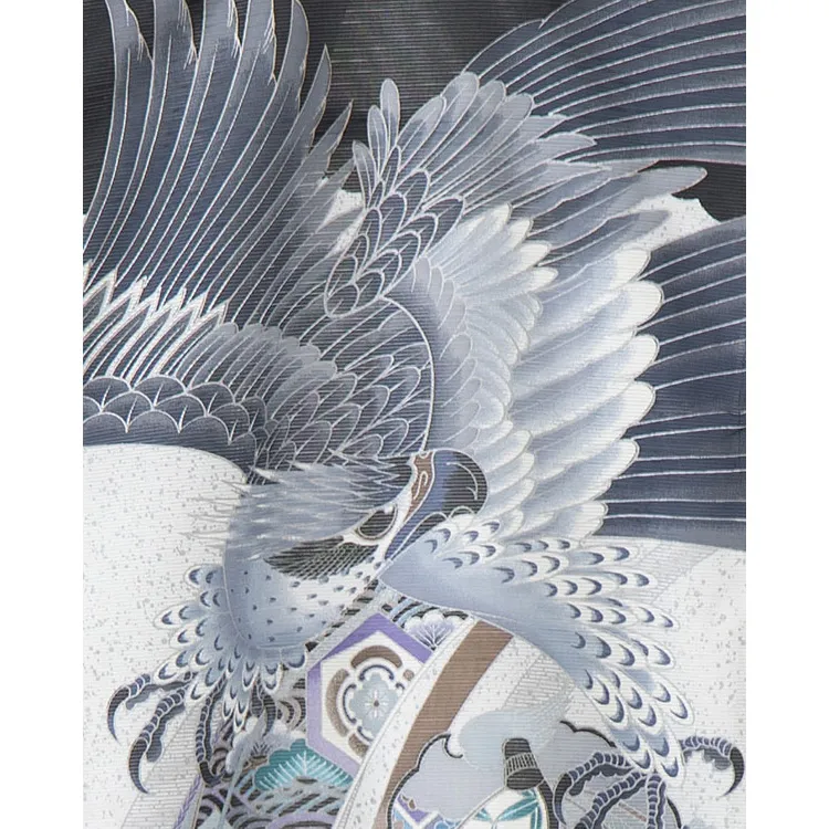 産着（男の子）0001夏用 絽 黒 鳥 鷹