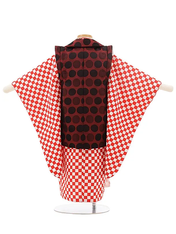 七五三（3歳男の子被布）0016エンジドット×赤白チェック　市松