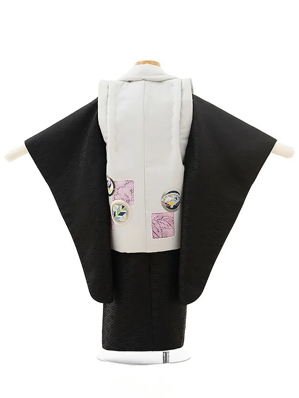 七五三（3歳男の子被布）0021グレー×黒菱